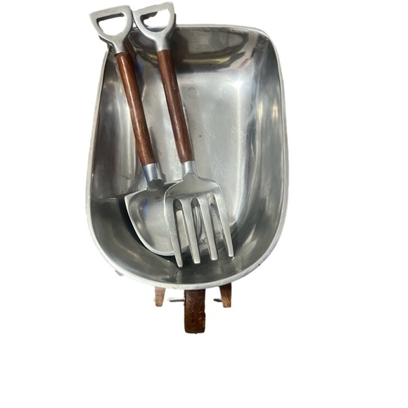 Godinger Wheelbarrow Salad Bowl & Servers, Alternative Metal - Picture 4 of 9